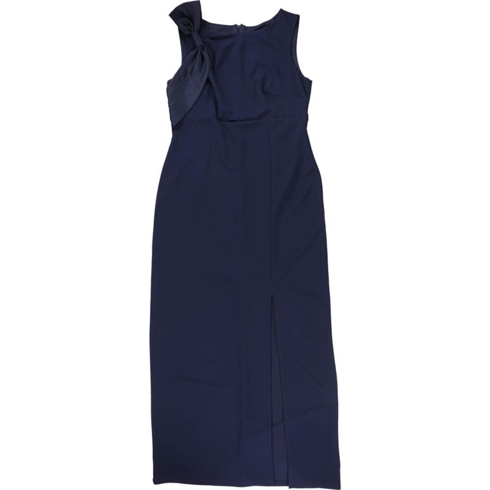 S.L. Fashions Womens Bow Shoulder Gown Dress, Blue, 12, DM